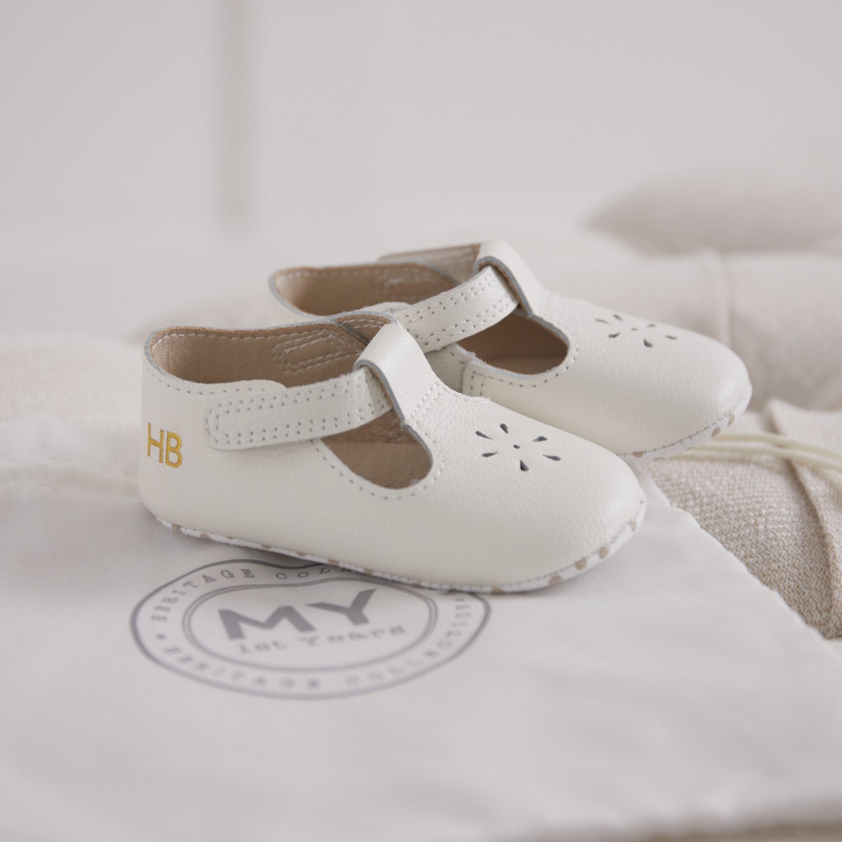 Personalised Ivory Leather Pram Shoes