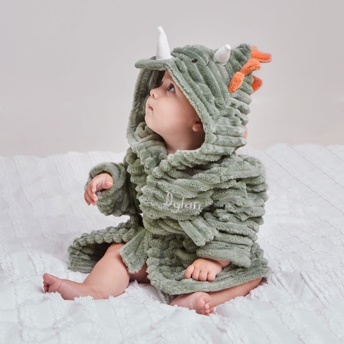 Personalised Dinosaur Ribbed Dressing Gown