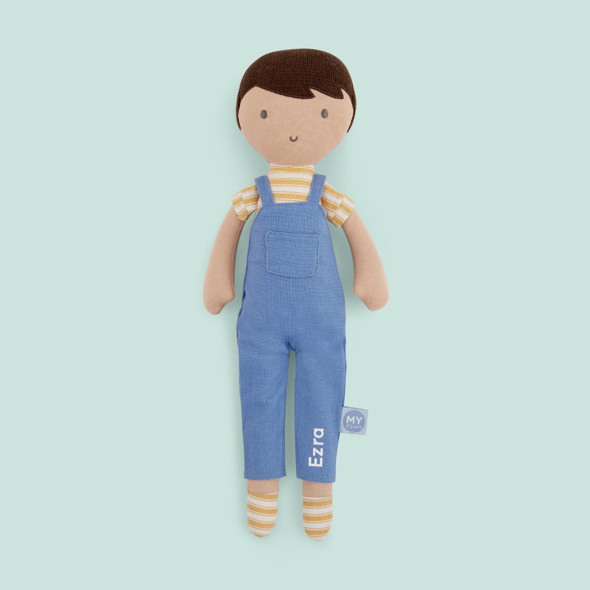 Personalised Dark Hair Doll in Dungarees Outfit