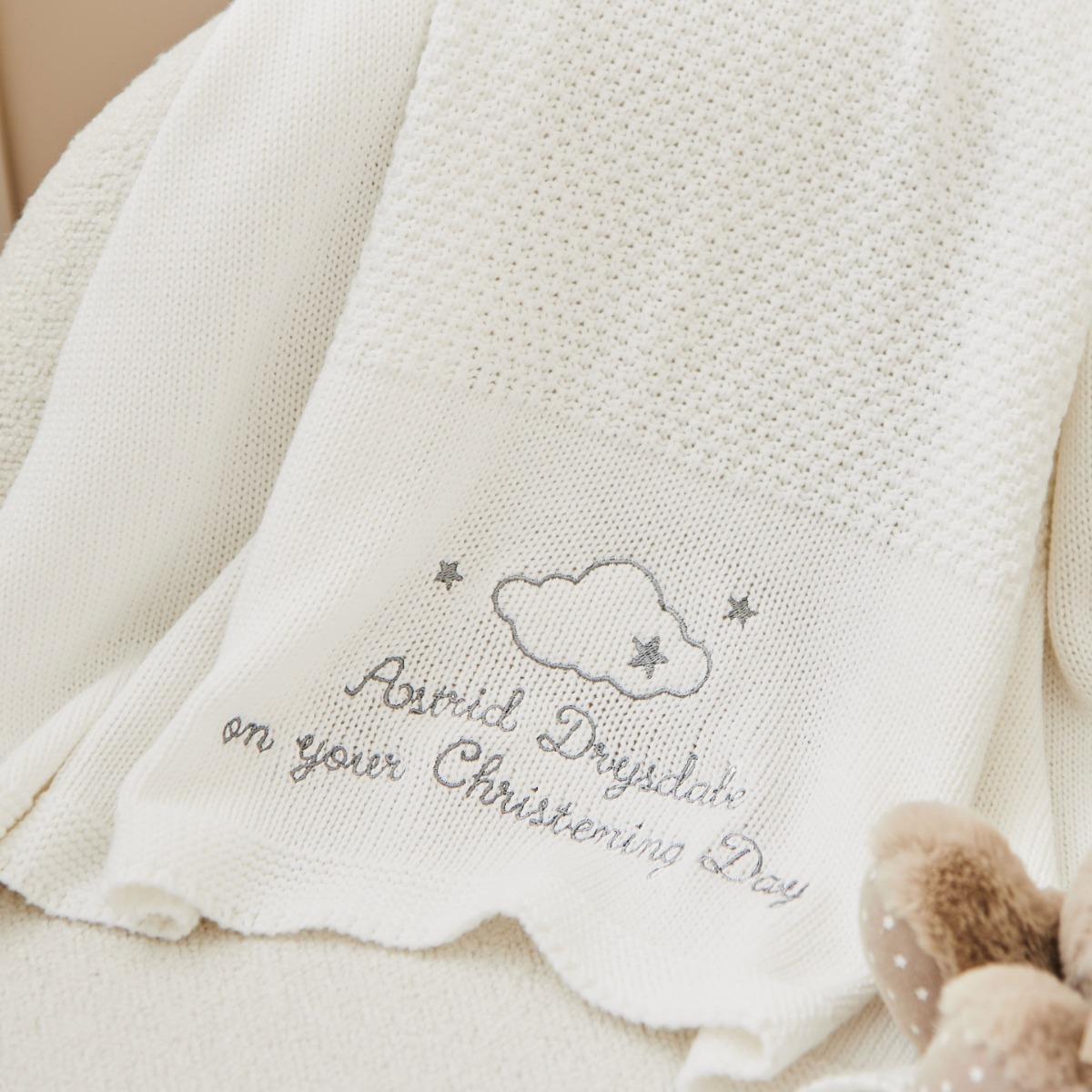 Personalised Christening Ivory Cotton Baby Shawl