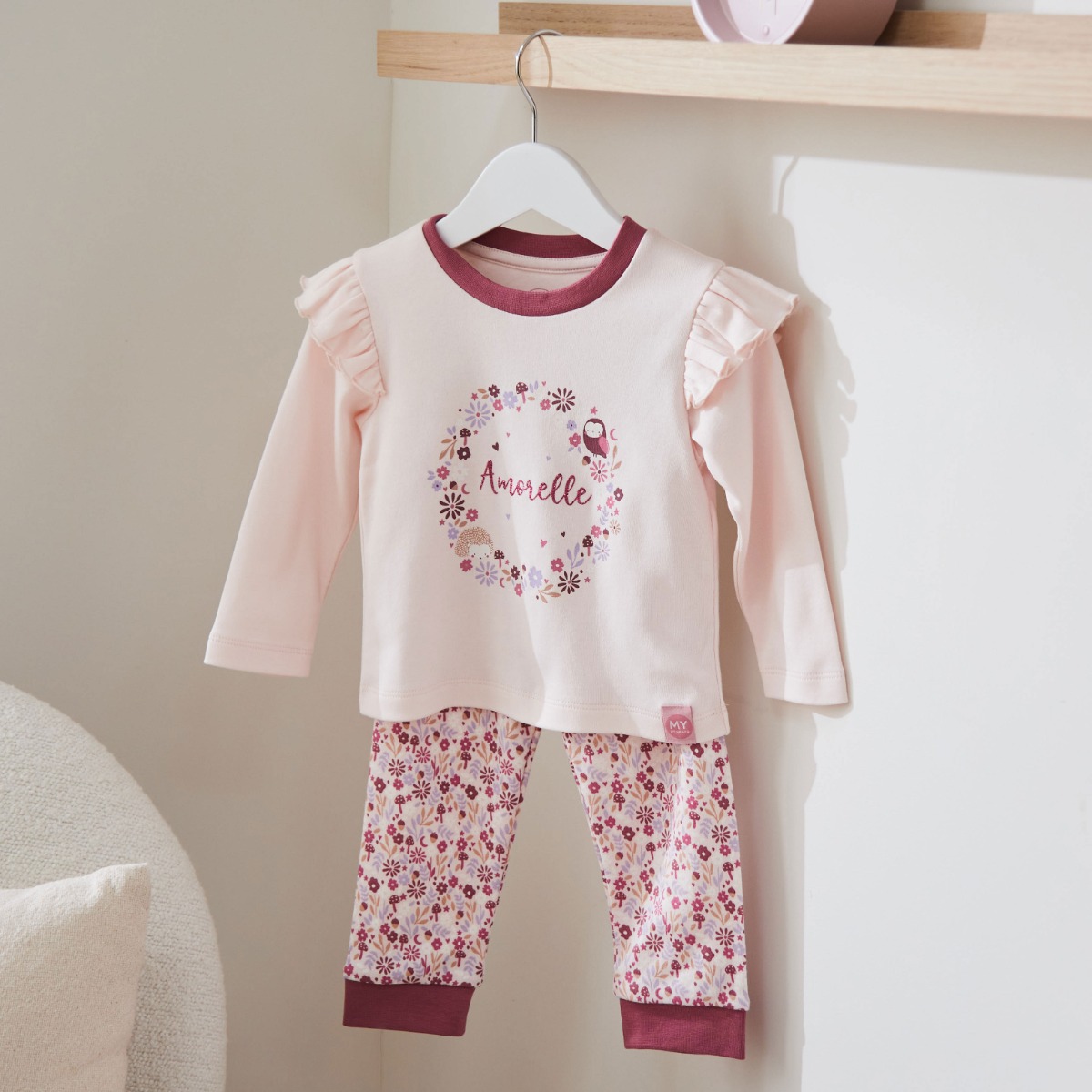 Personalised Floral Frill Pyjama Set