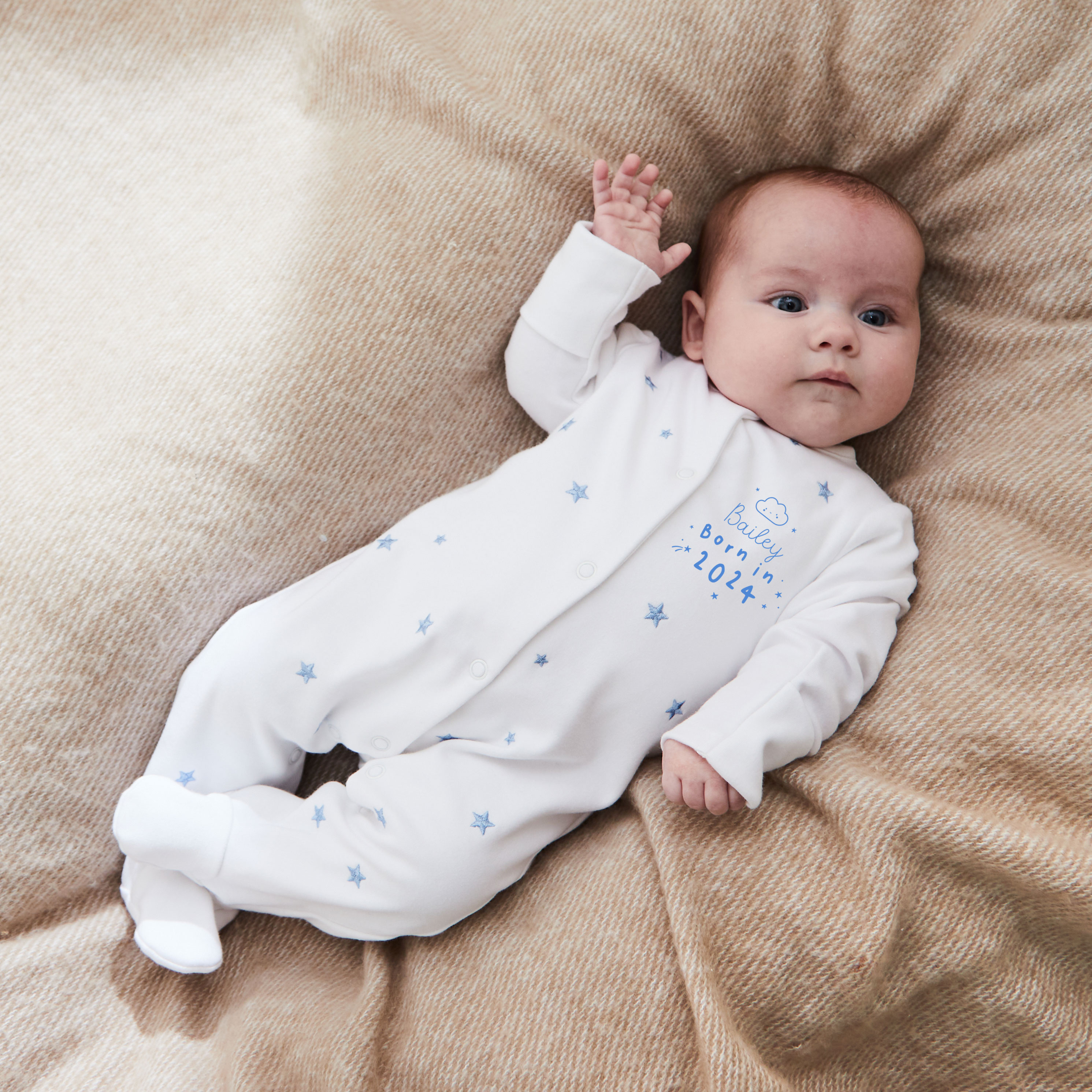 Personalised Born in 2024 Star Design Sleepsuit