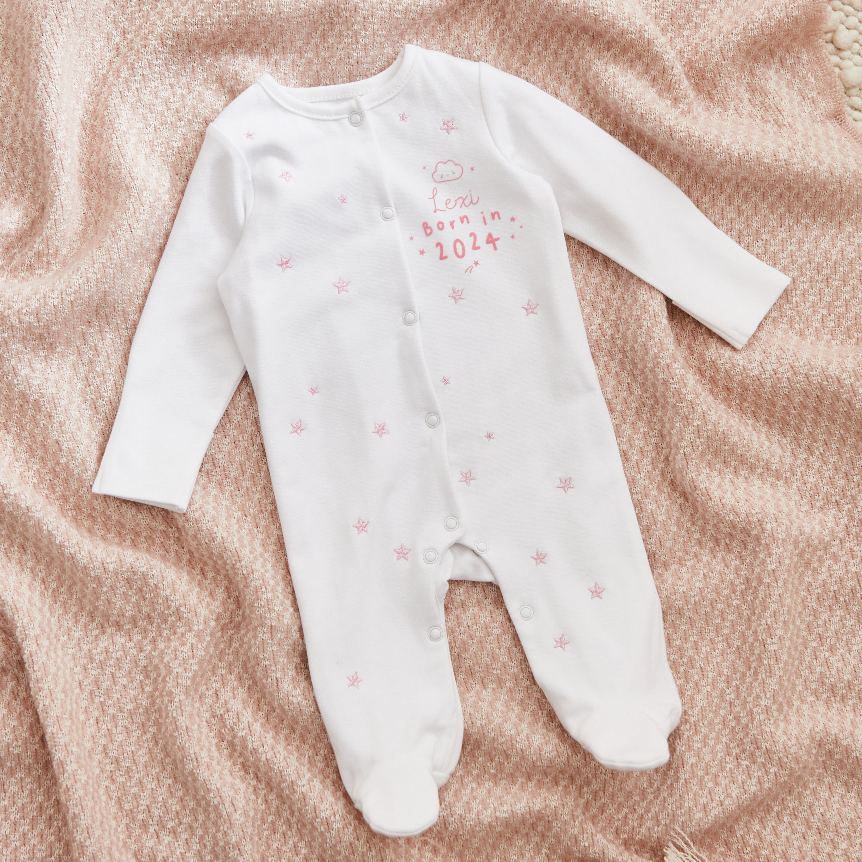 Personalised Born in 2024 Star Design Sleepsuit