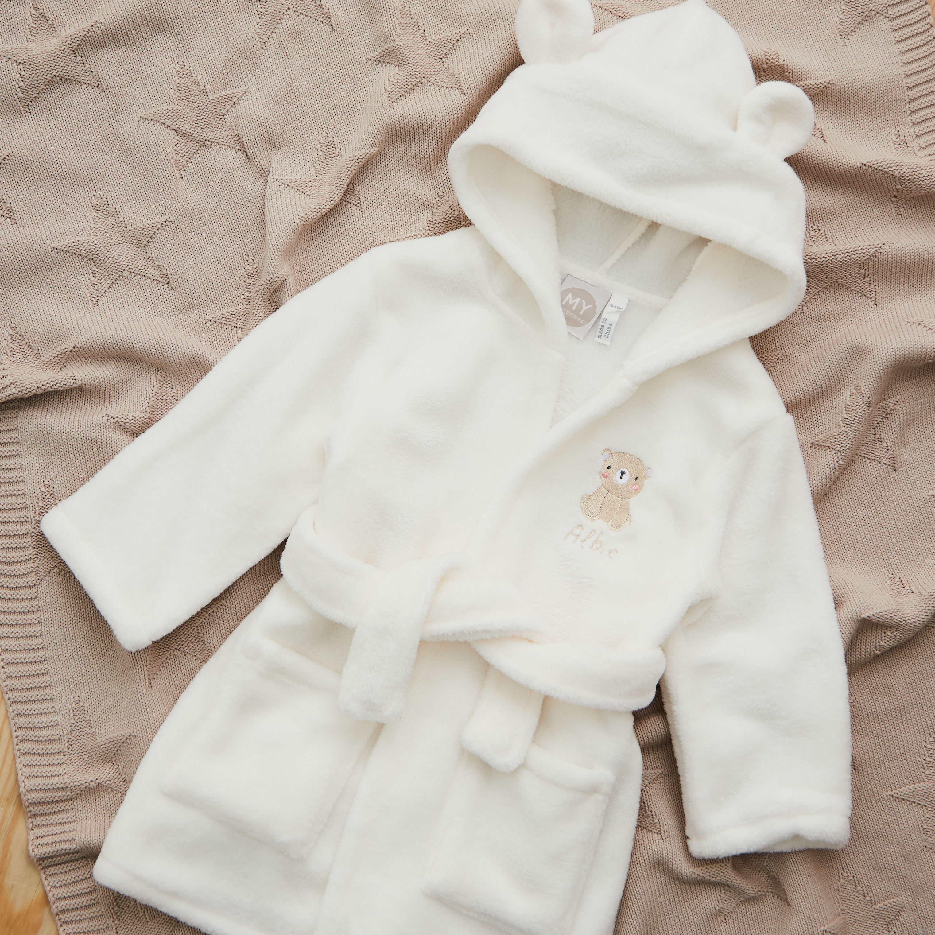 Personalised Biscuit Bear Ivory Fleece Robe