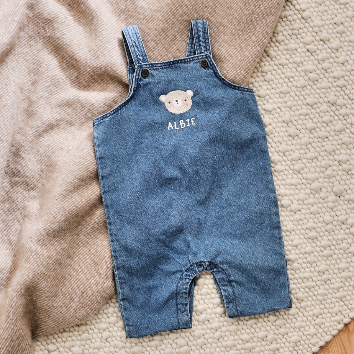 Personalised Bear Short-Legged Denim Dungarees