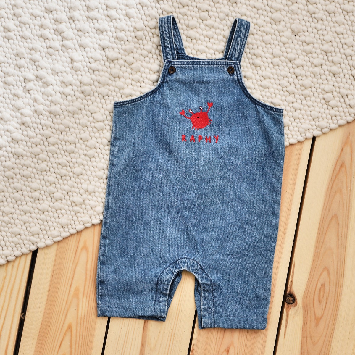 Personalised Crab Short-Legged Denim Dungarees