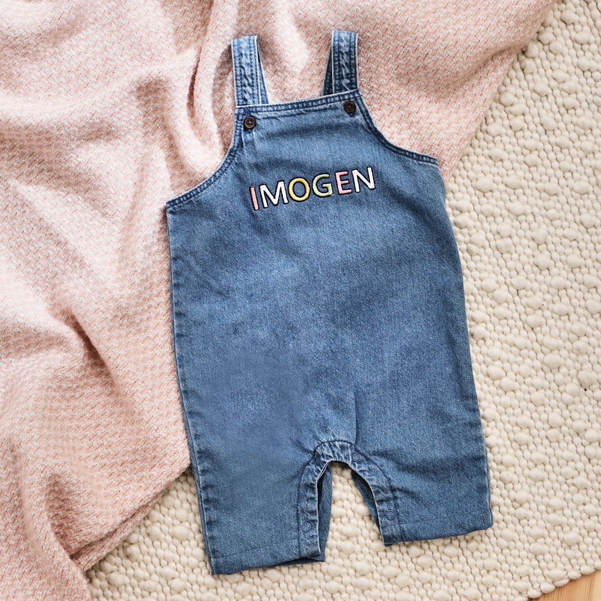 Personalised Pastel Letter Patch Short-Legged Denim Dungarees