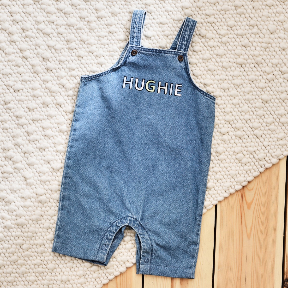 Personalised Multi-Coloured Letter Patch Short-Legged Denim Dungarees