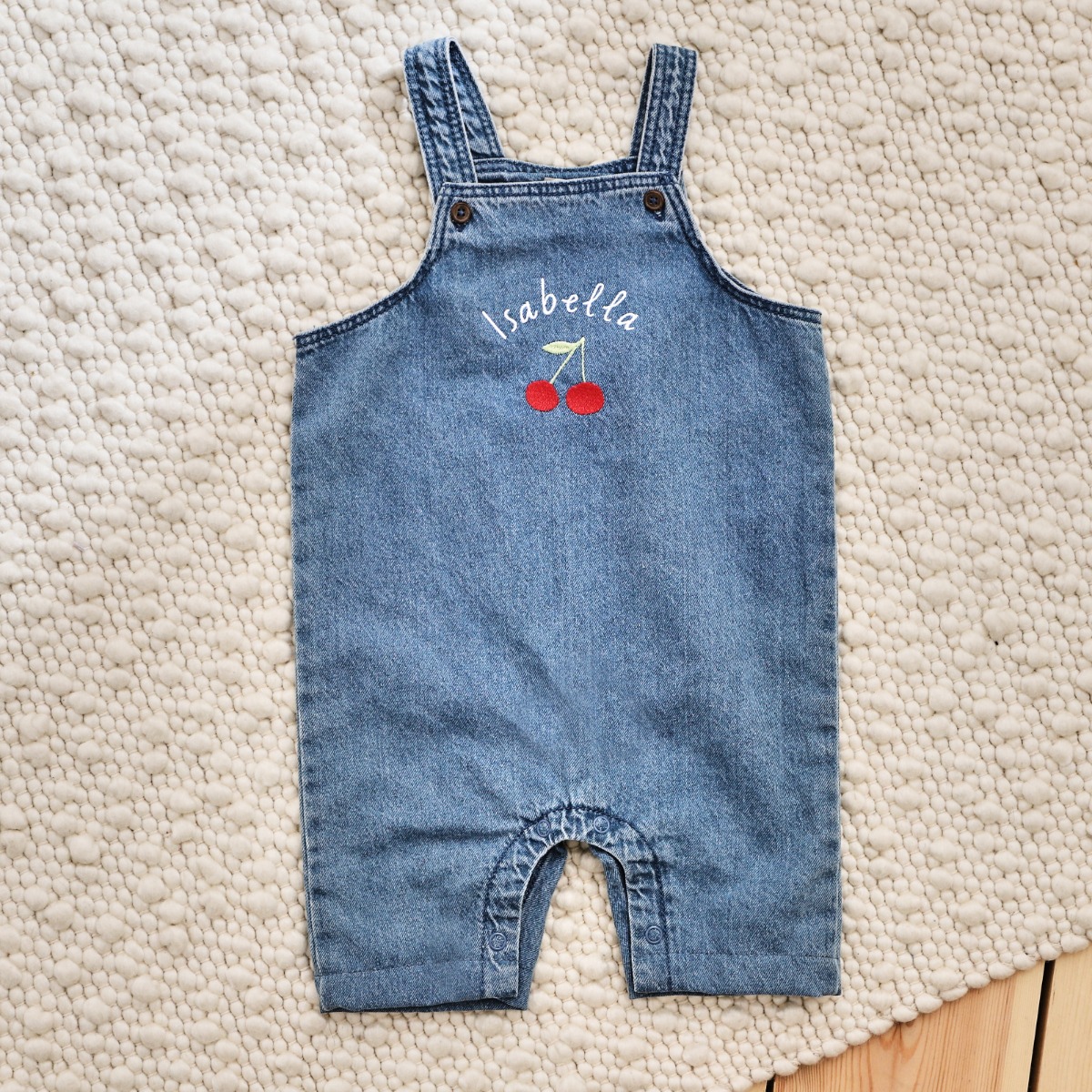 Personalised Cherry Short-Legged Denim Dungarees