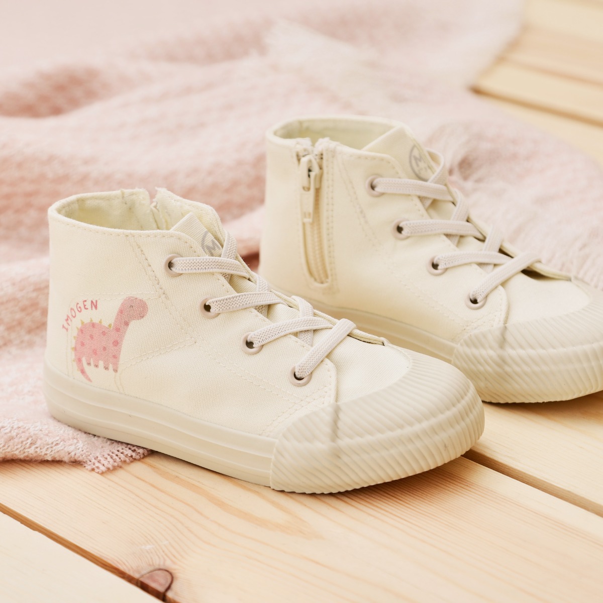 Personalised Dinosaur Ivory High Tops