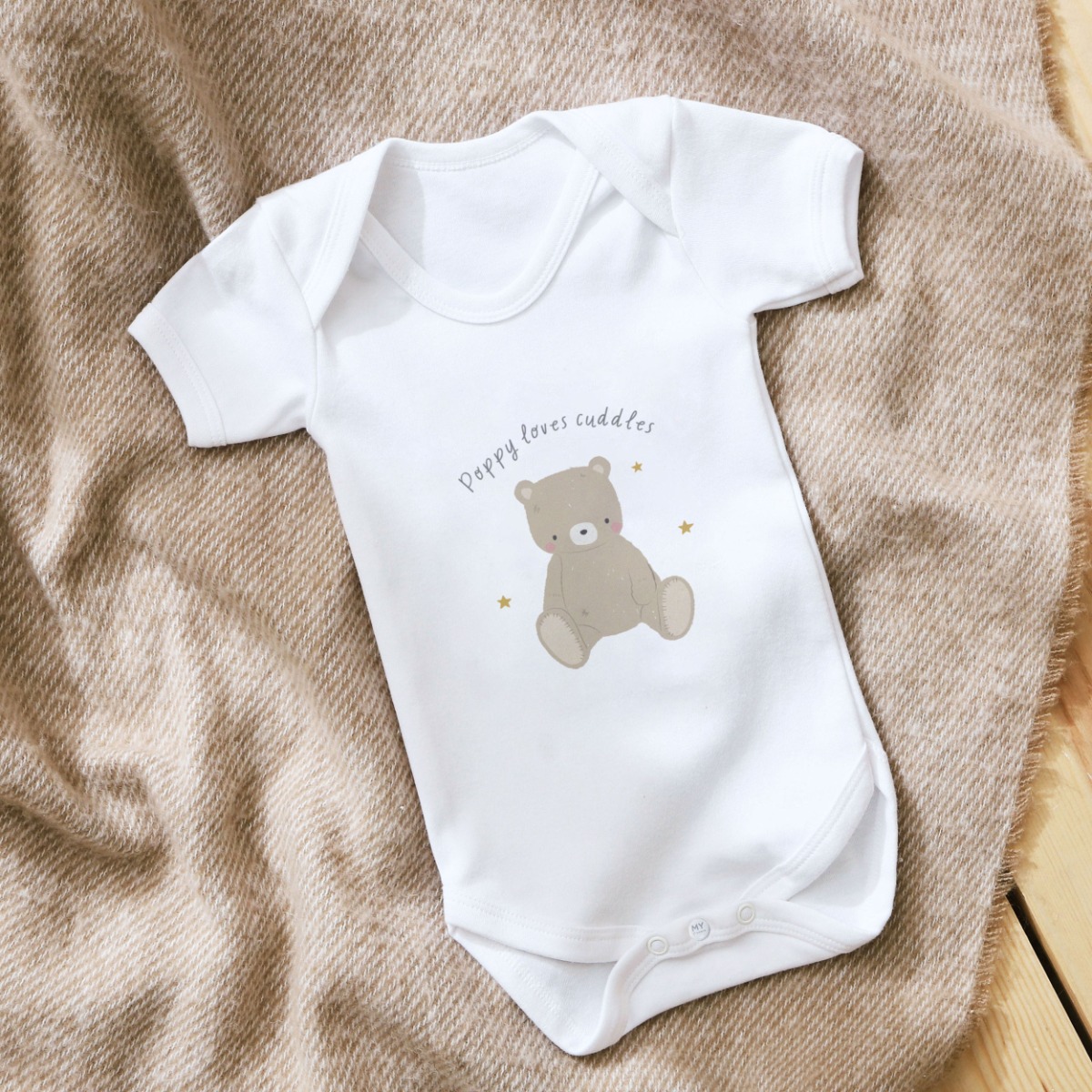 Personalised Biscuit Bear Loves Cuddles Bodysuit