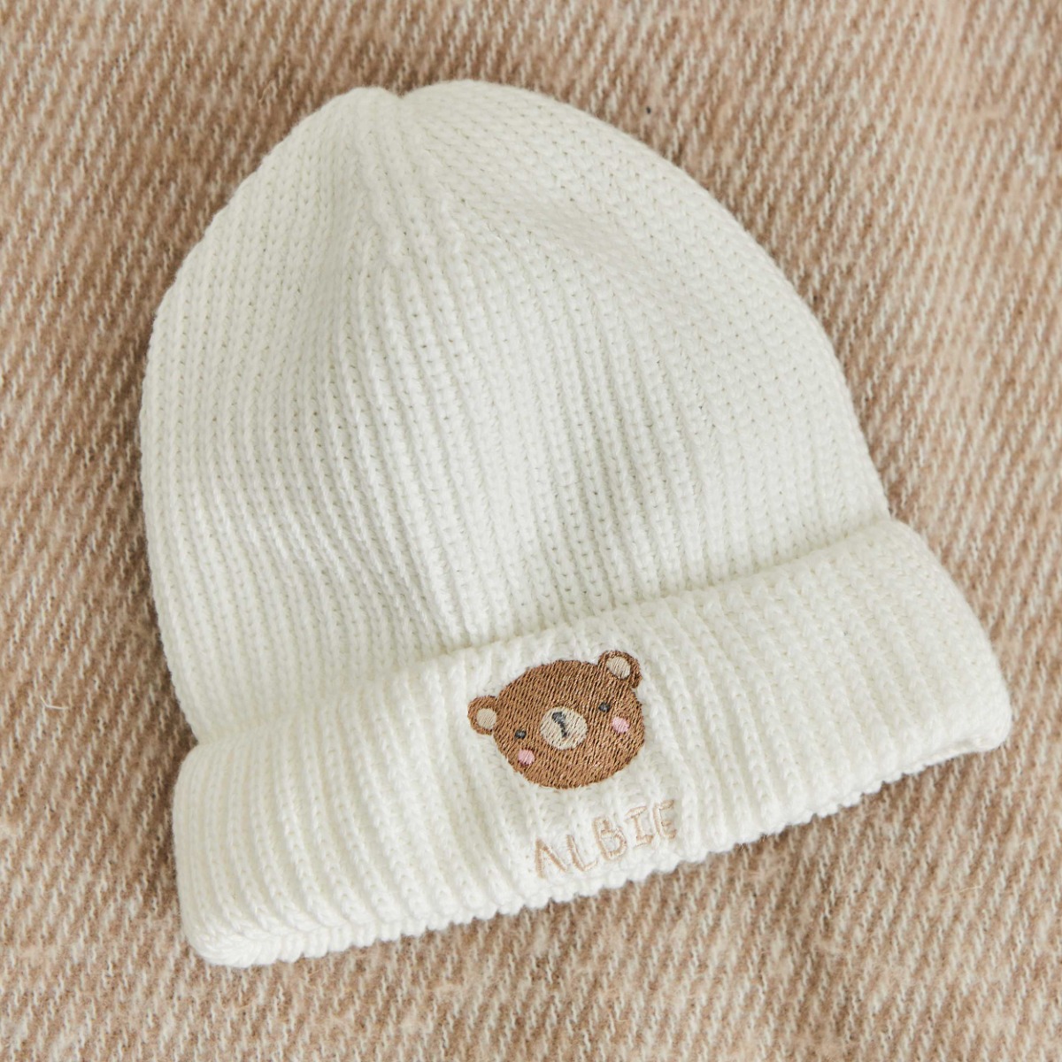 Personalised Bear Design Ecru Beanie