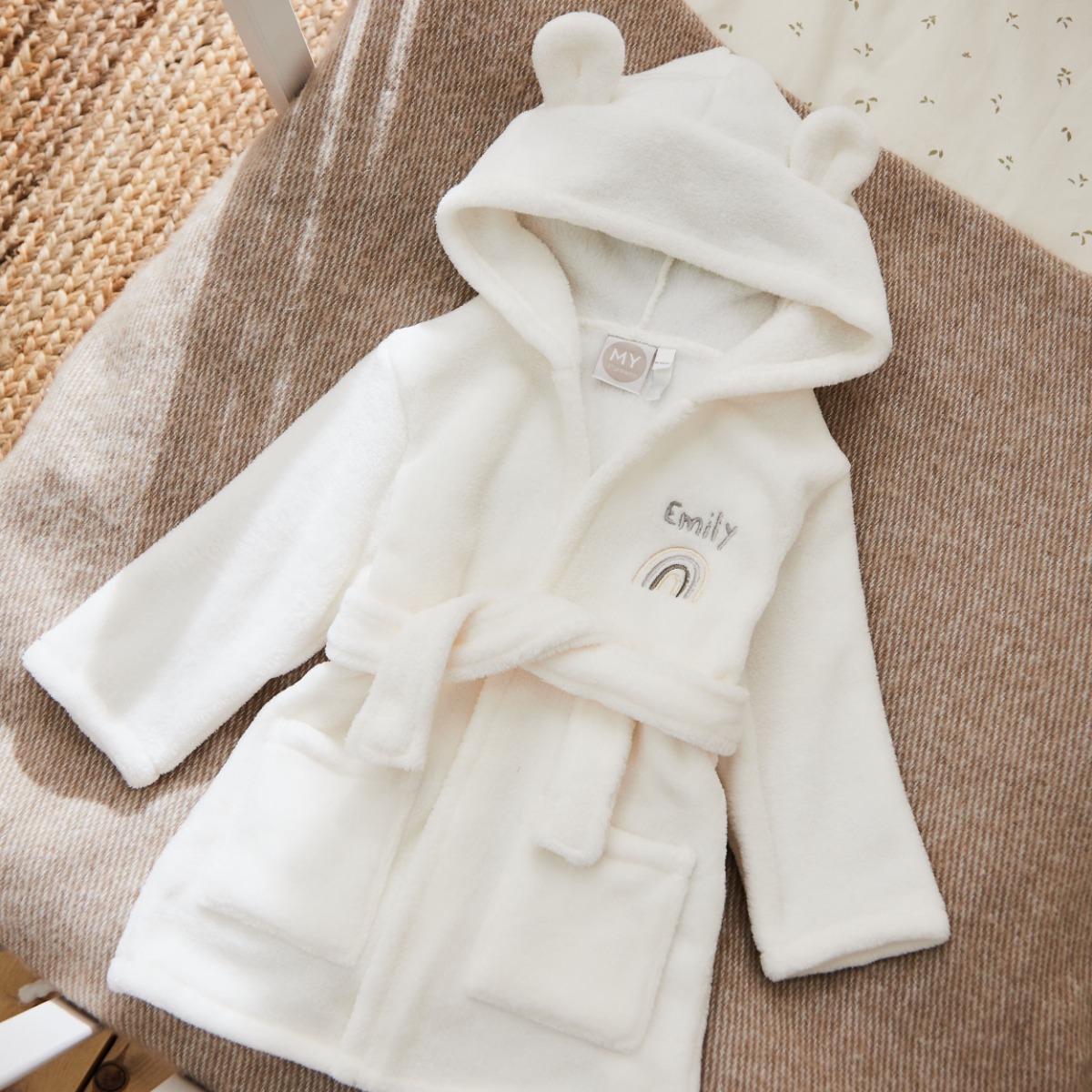 Personalised Rainbow Ivory Fleece Robe with Ears