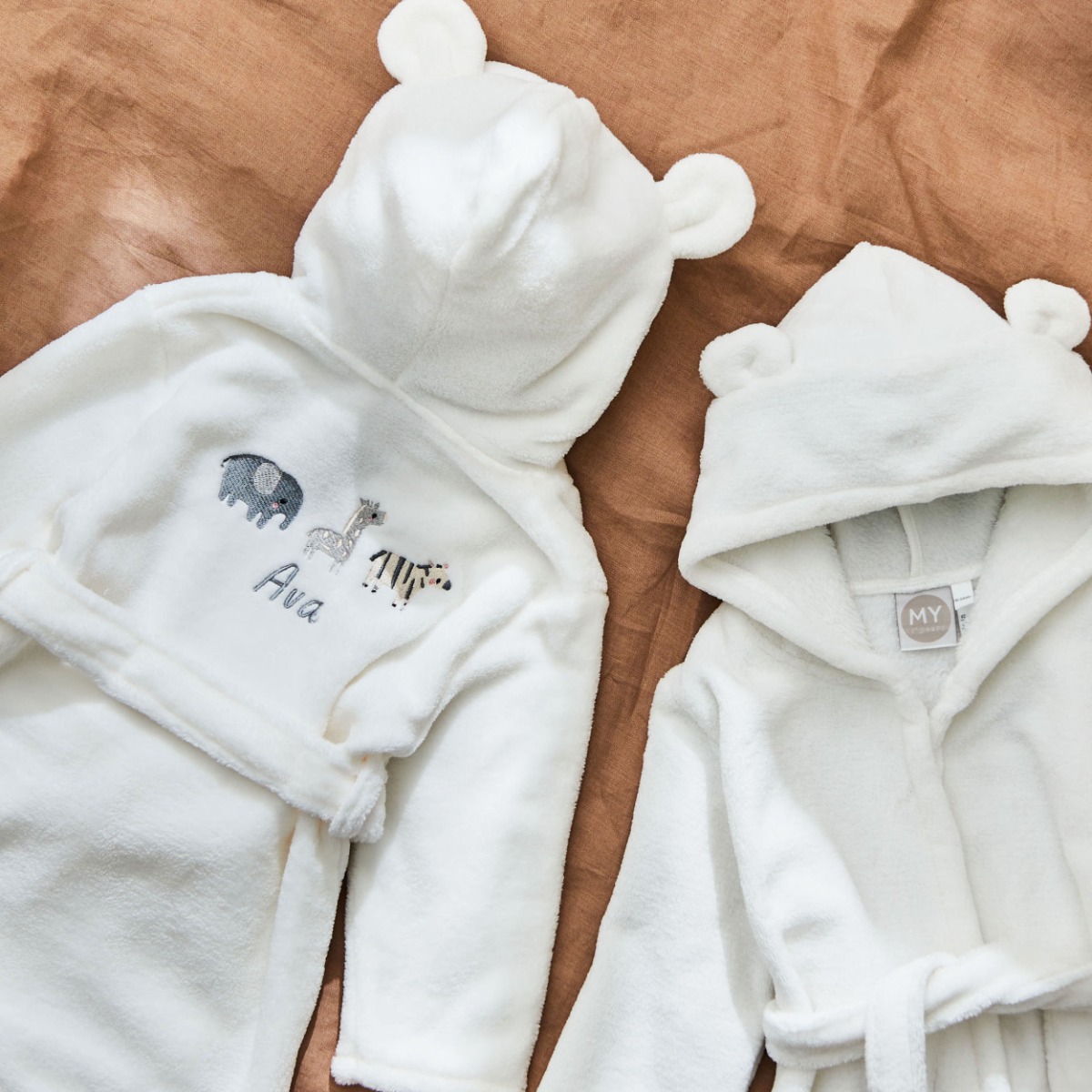 Personalised Safari Ivory Fleece Robe with Ears