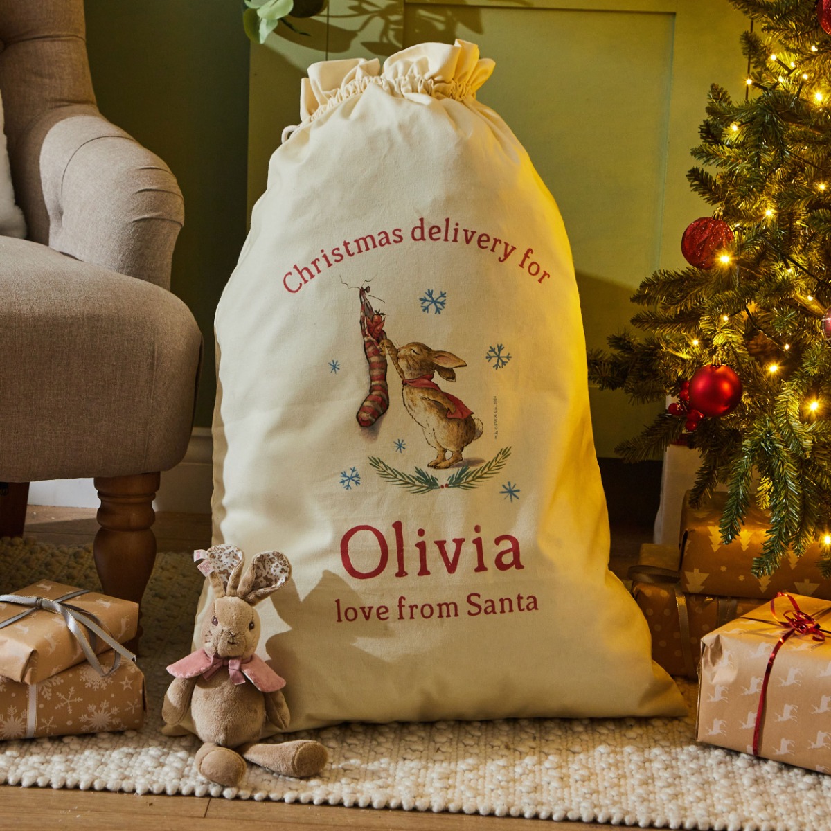 Personalised Flopsy Bunny Canvas Christmas Gift Sack