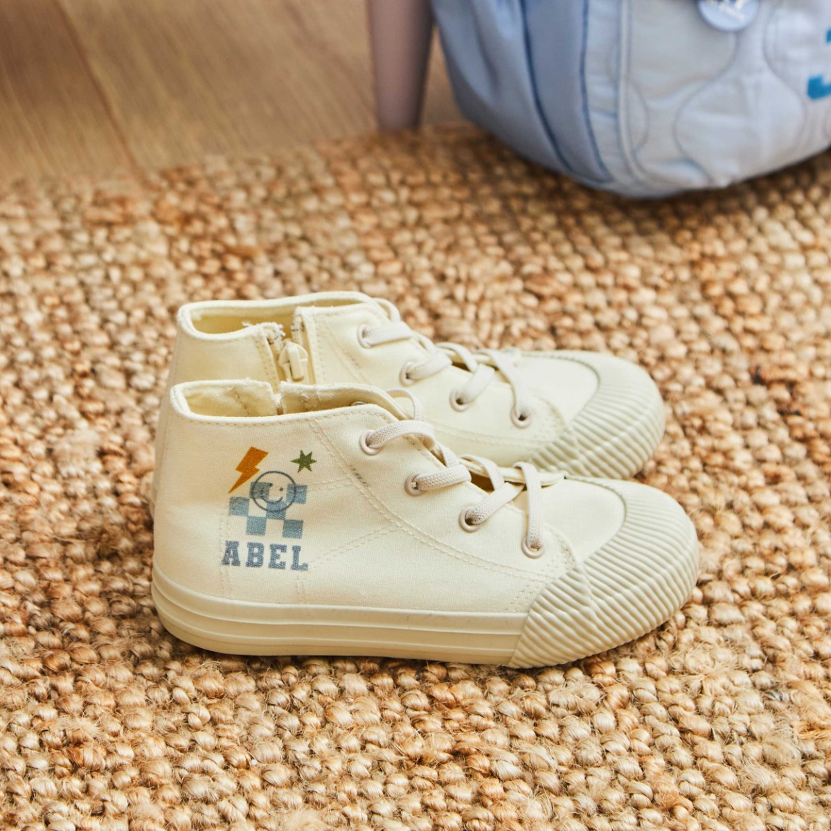 Personalised Checkered Ivory Toddler High-Top Shoes