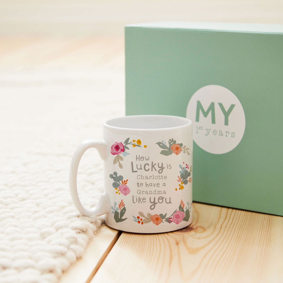 Personalised Floral Print ‘Lucky’ Mug