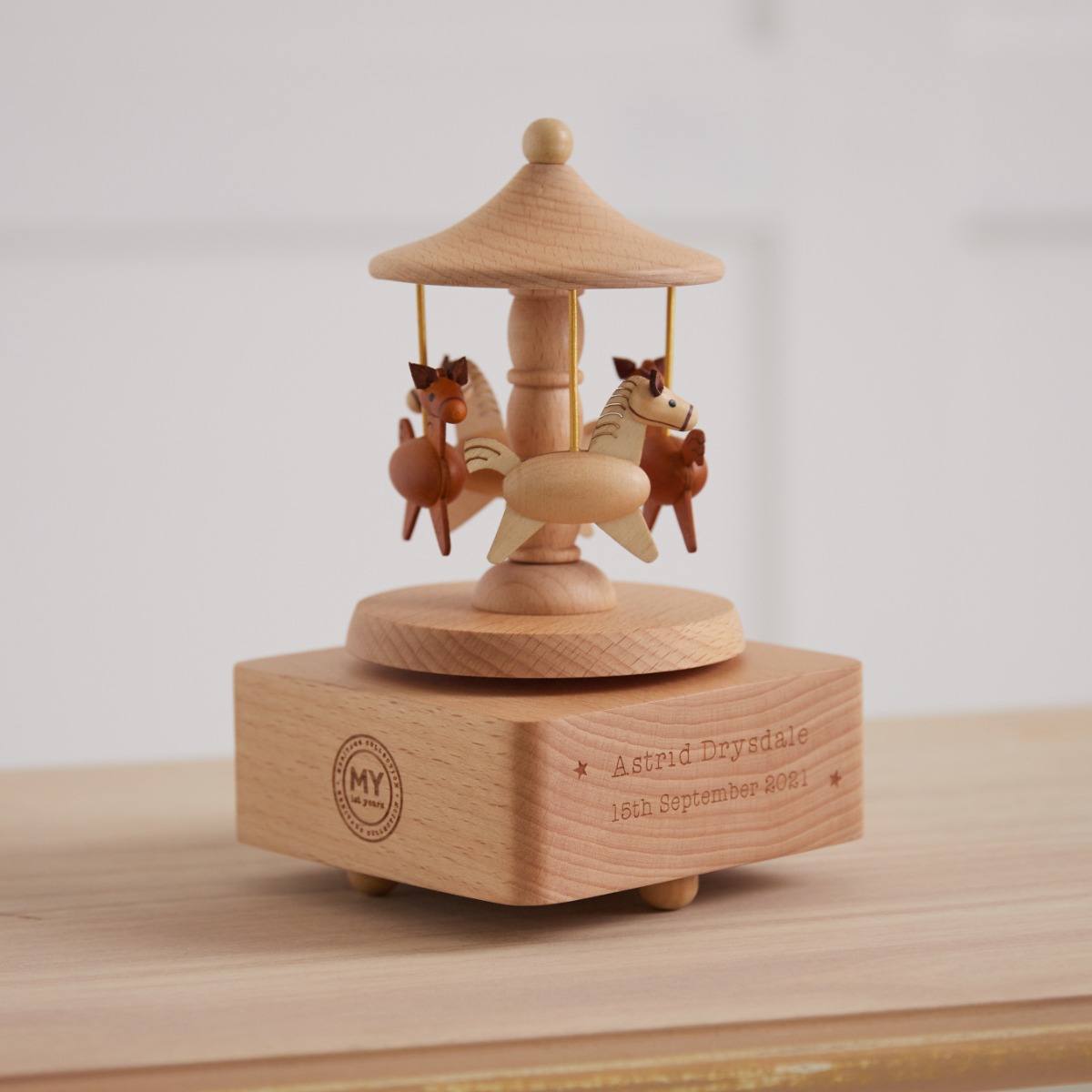 Personalised Wooden Music Carousel Wind Up Toy