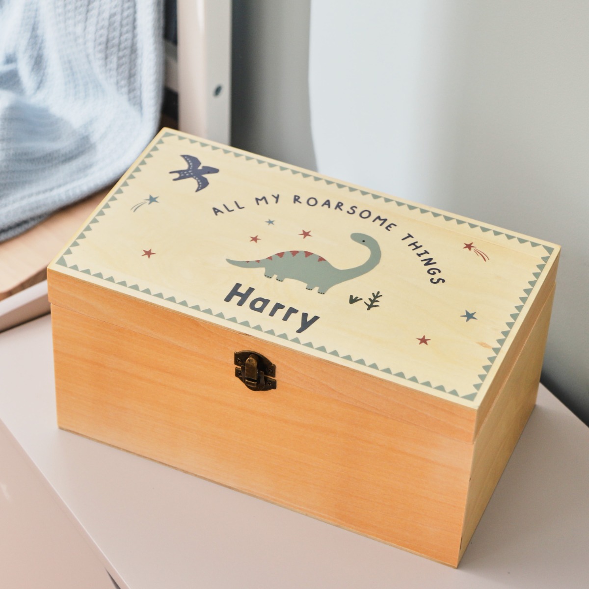 Personalised Dinosaur Design Wooden Keepsake Box