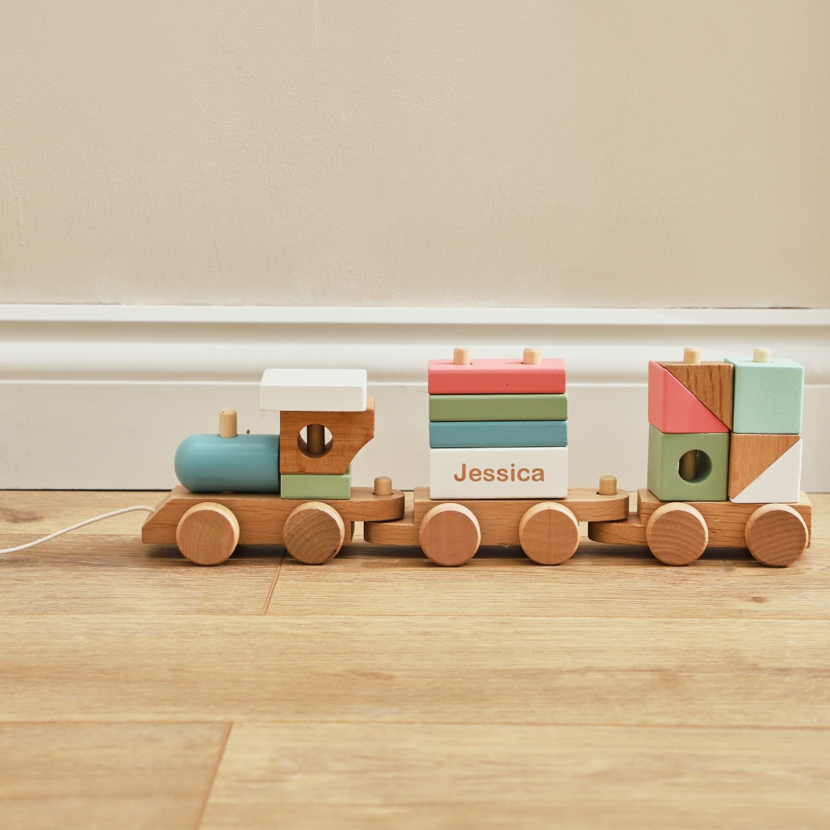 Personalised Wooden Train Pull-A-Long Toy with Blocks