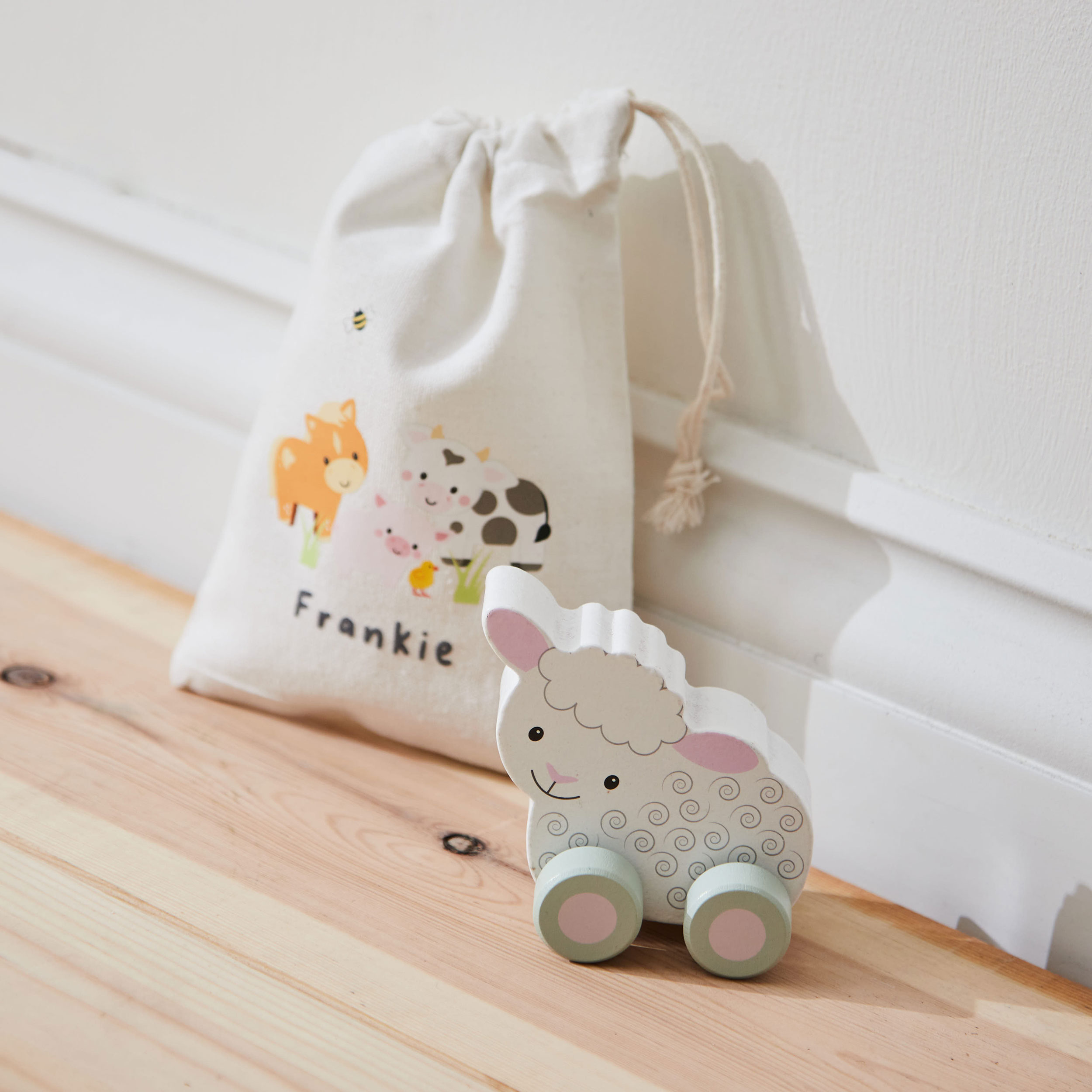 Personalised Tree Toys Wooden Push-Along Sheep Toy