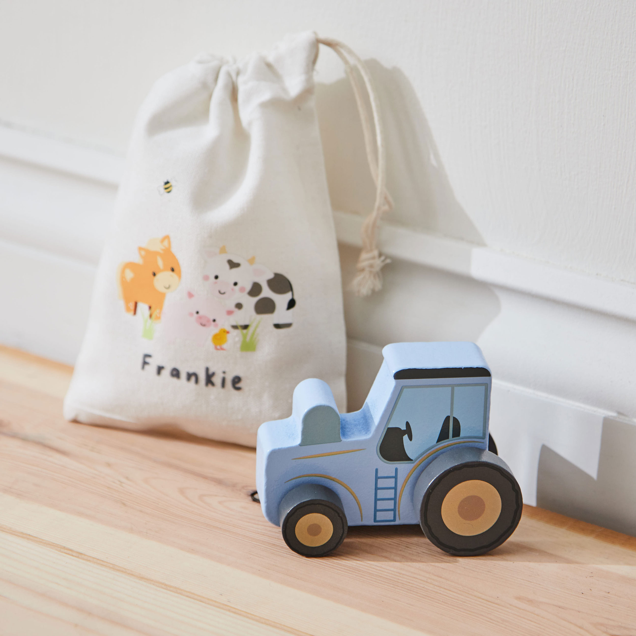 Personalised Tree Toys Wooden Push-Along Tractor Toy