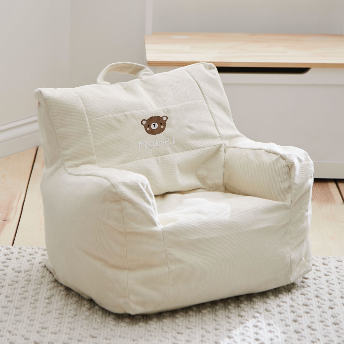 Personalised Bear Embroidered Ecru Cord Chair