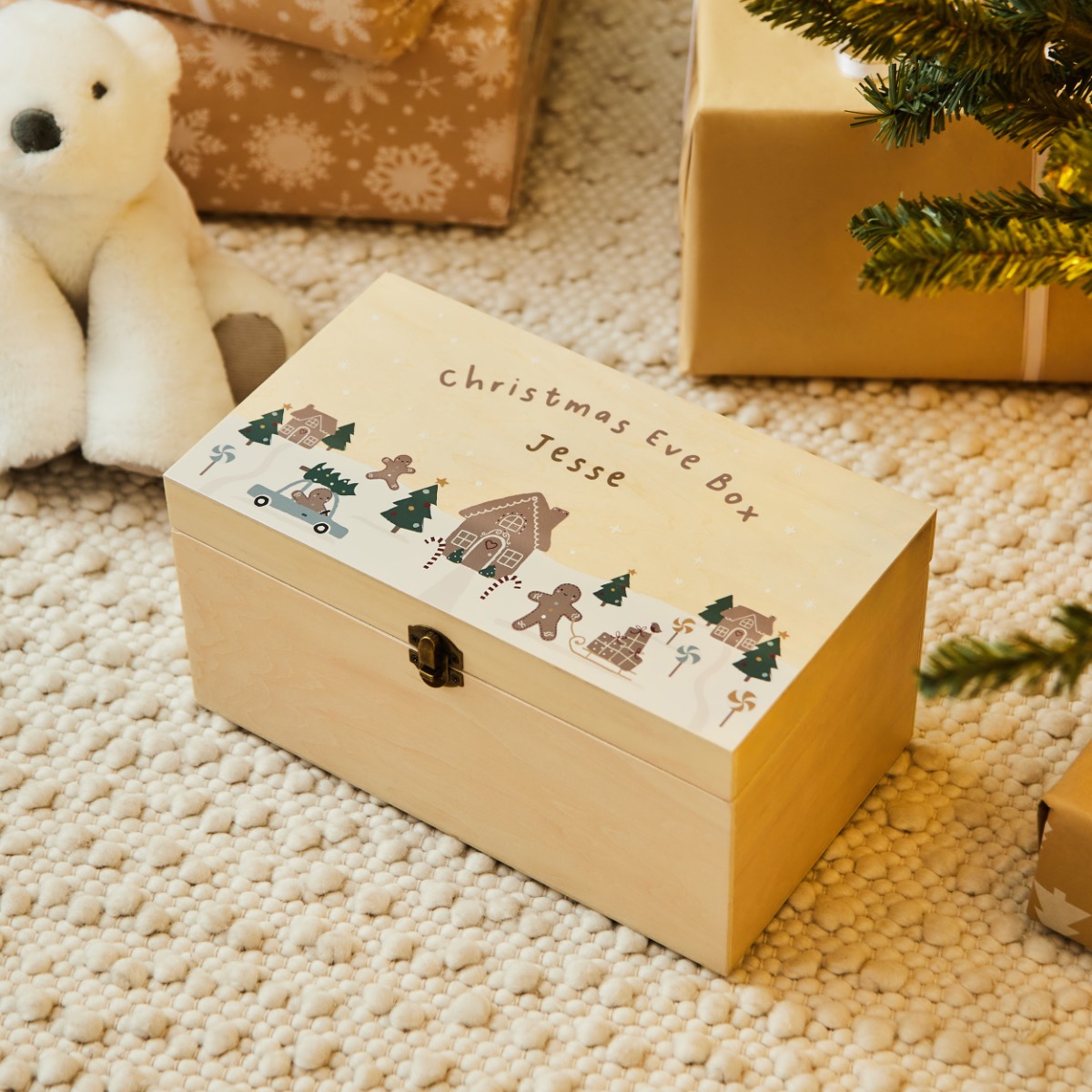 Personalised Gingerbread Wooden Christmas Eve Box