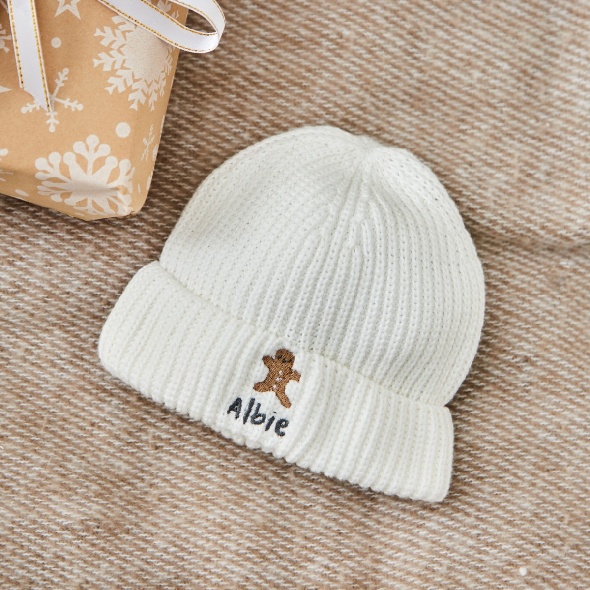 Personalised Gingerbread Ecru Beanie