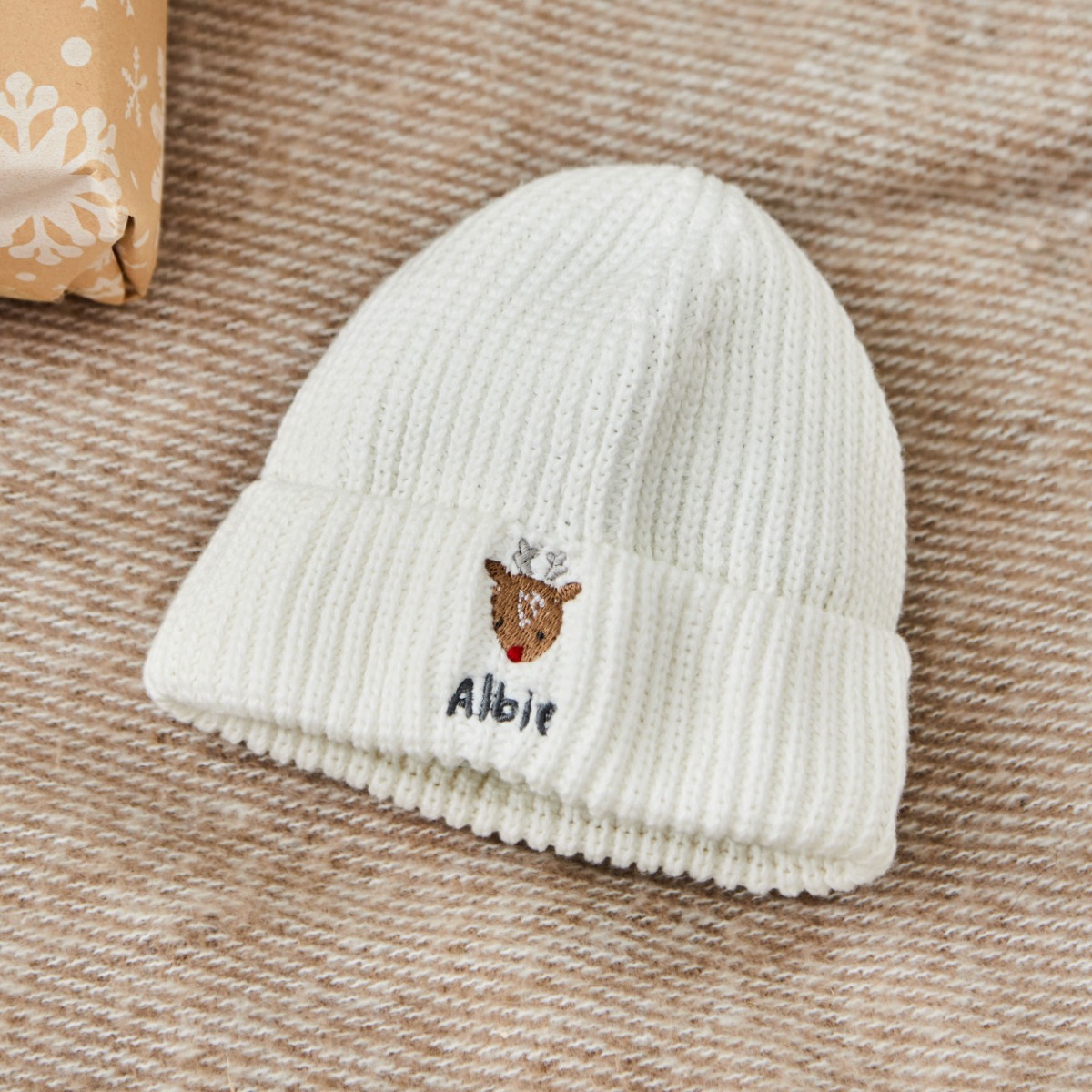 Personalised Rudolph Reindeer Ecru Beanie