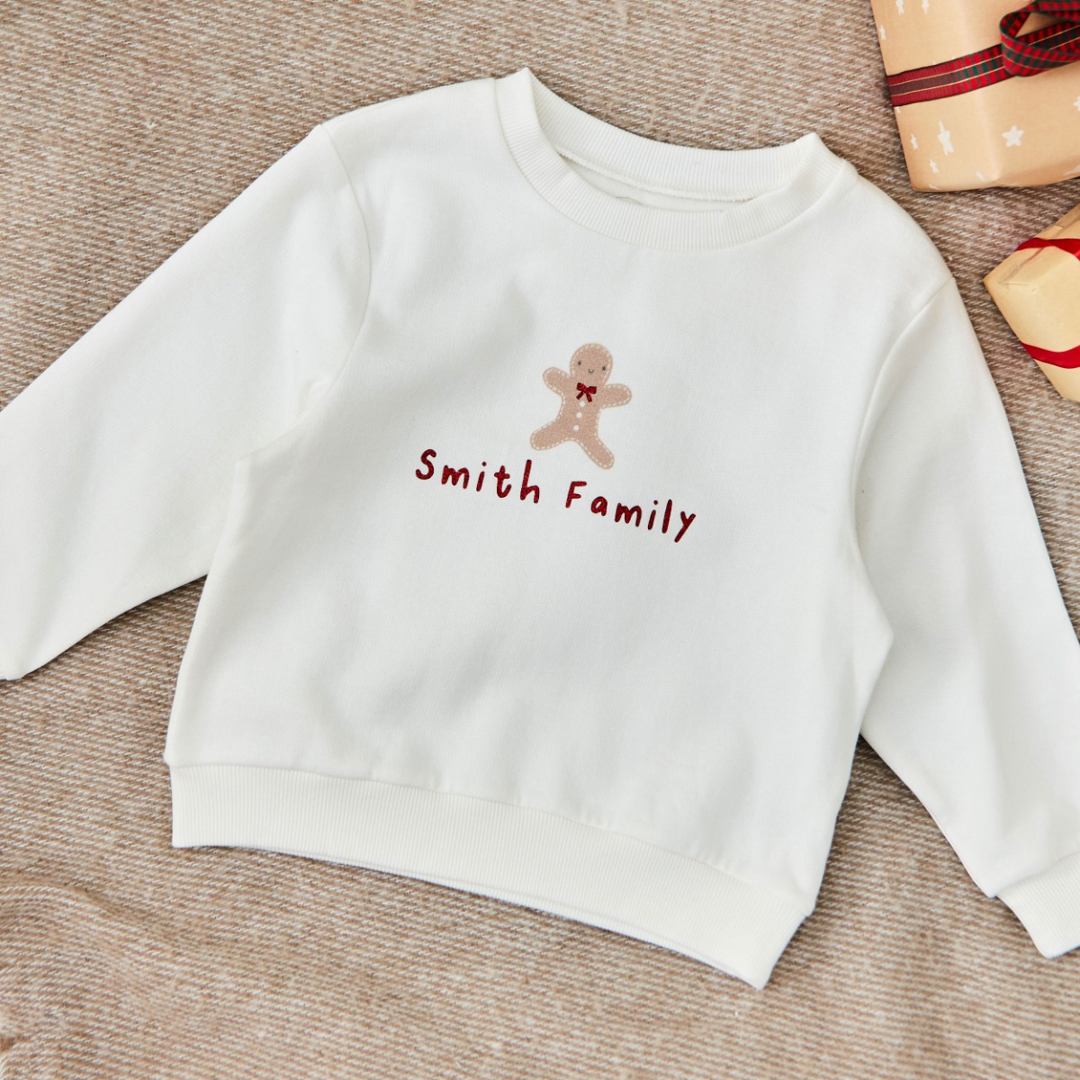 Personalised Gingerbread Family Ecru Kids Sweatshirt