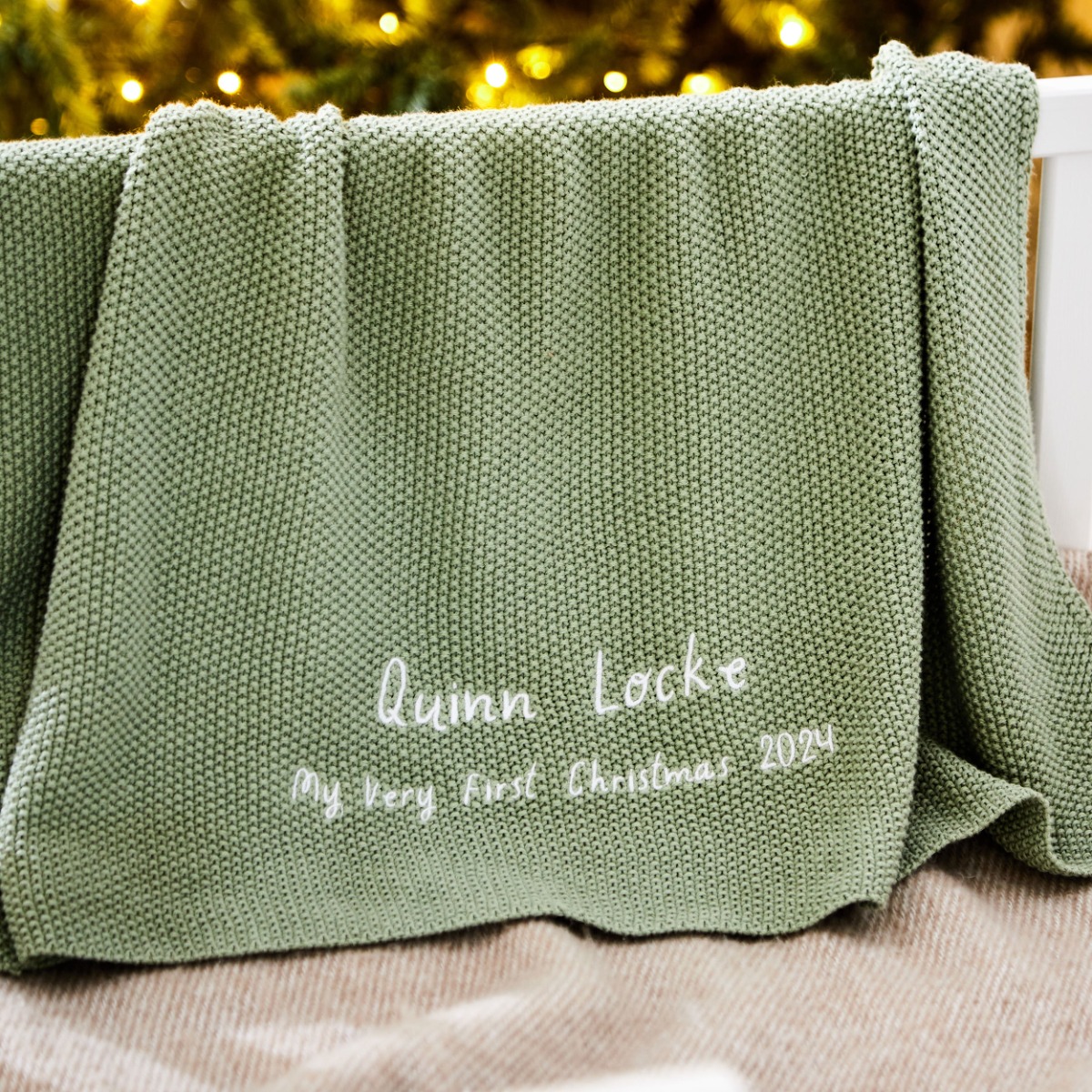 Personalised My Very First Christmas Lightweight Sage Shawl