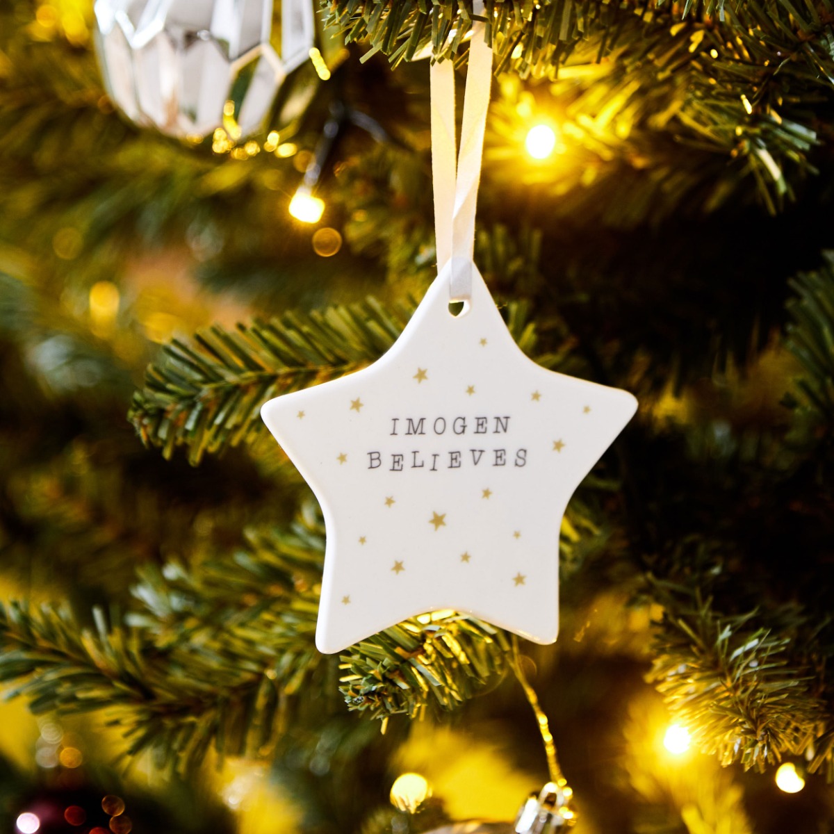 Personalised Name Believes Ceramic Star Hanging Decoration