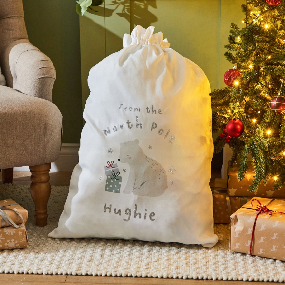 Personalised From The North Pole Canvas Christmas Gift Sack