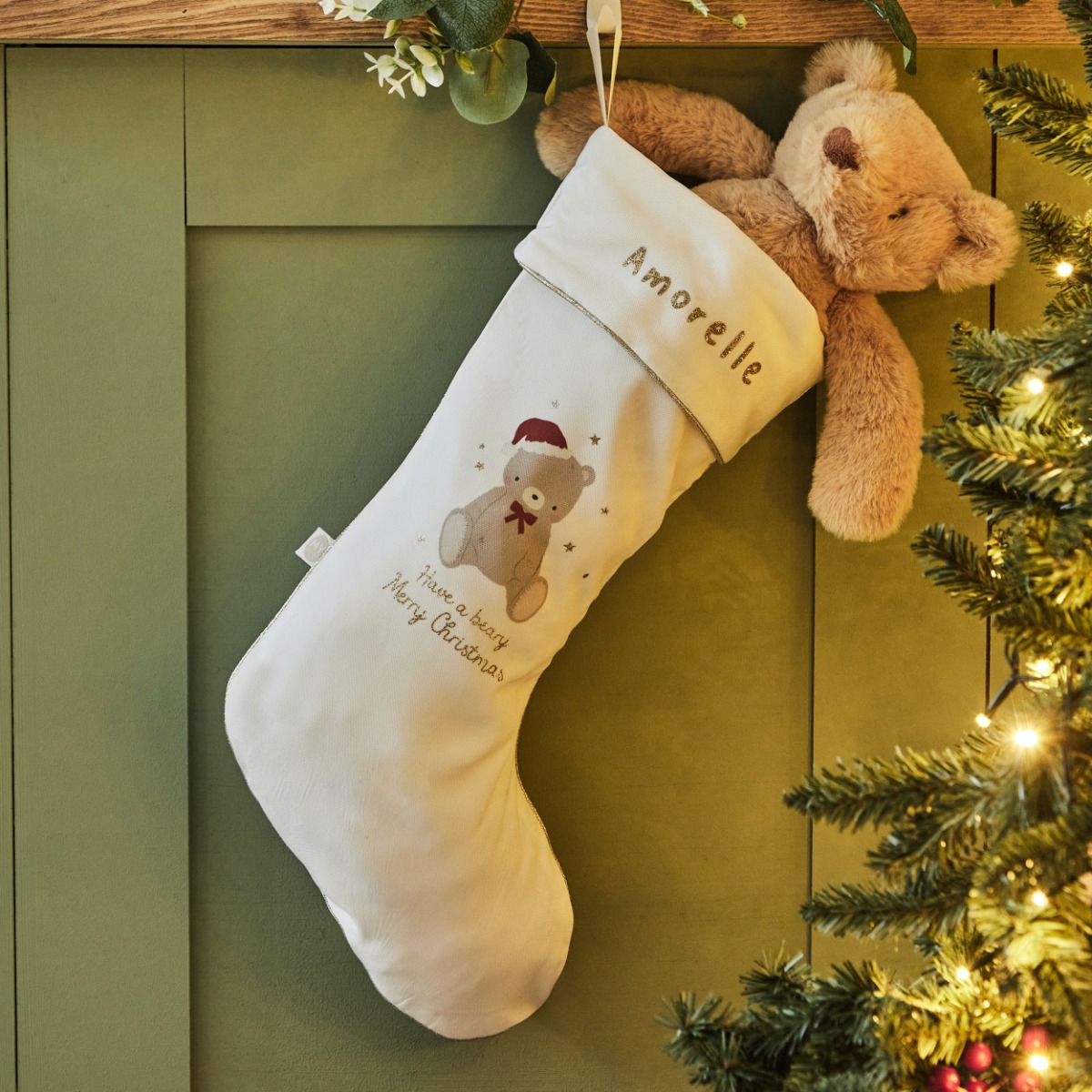 Personalised Biscuit Bear Christmas Stocking