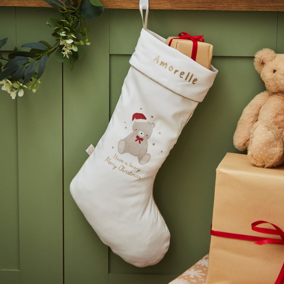 Personalised Biscuit Bear Christmas Stocking