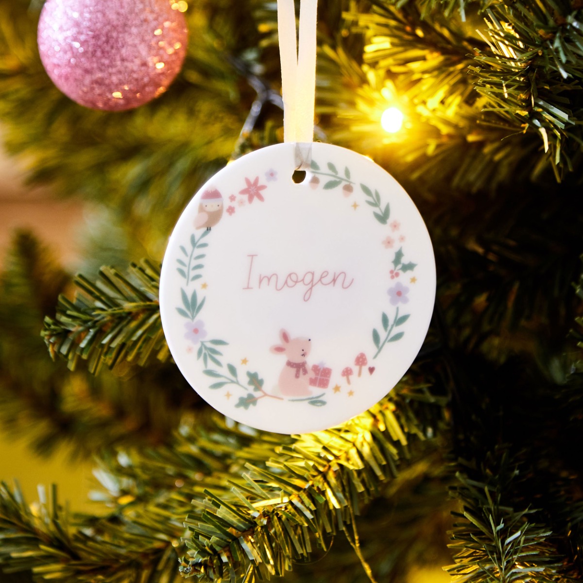 Personalised Round Christmas Ceramic Hanging Decoration