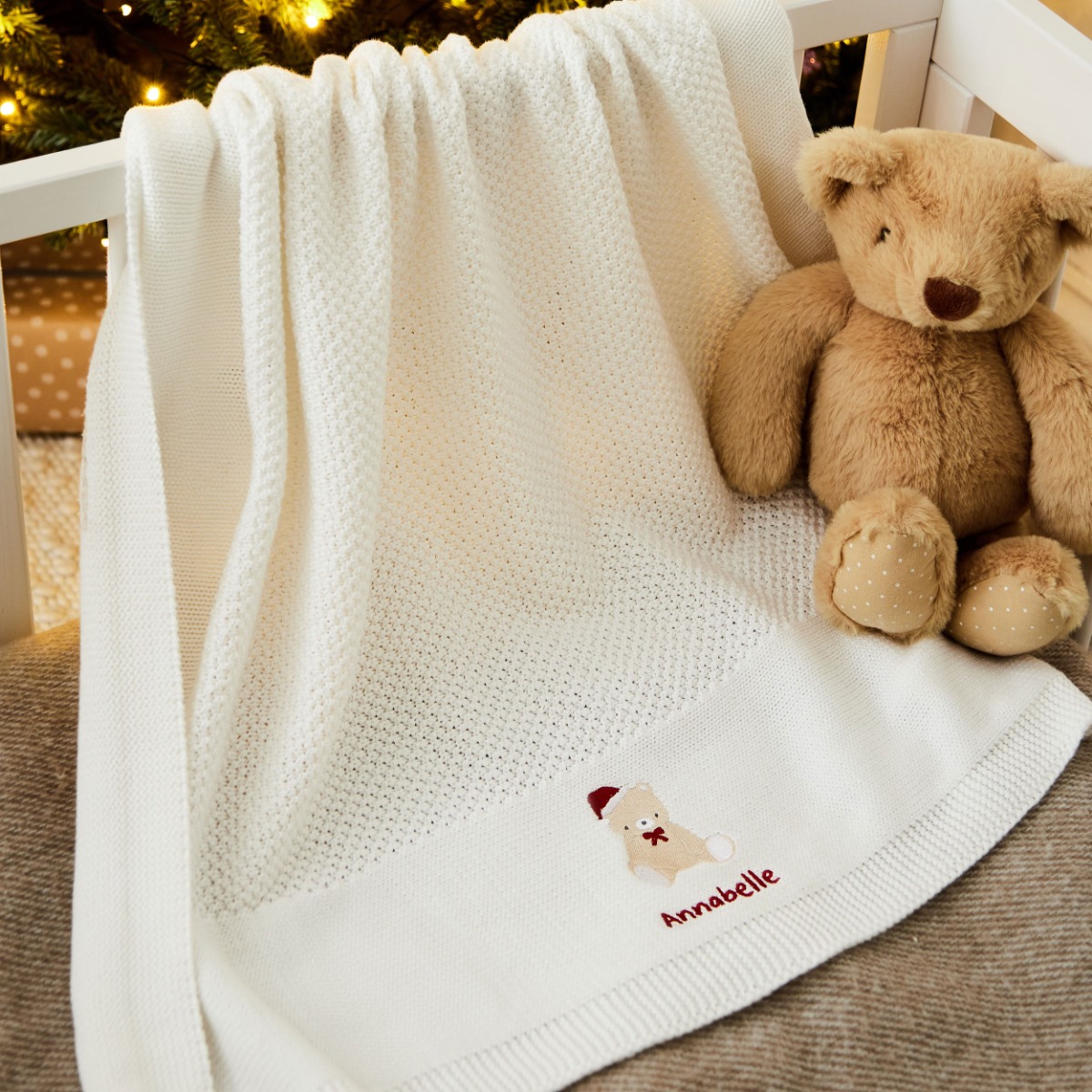 Personalised Christmas Teddy Bear Ivory Shawl