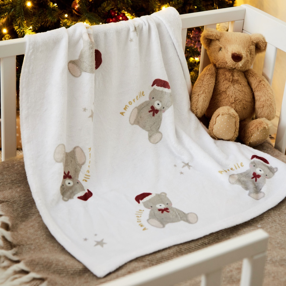 Personalised Christmas Teddy Bear Fleece Blanket