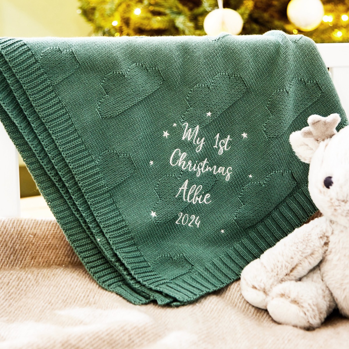 Personalised My 1st Christmas Forest Jacquard Blanket