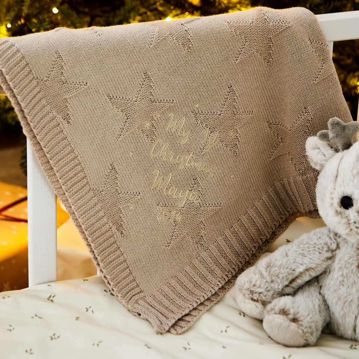 Personalised My 1st Christmas Oatmeal Jacquard Blanket