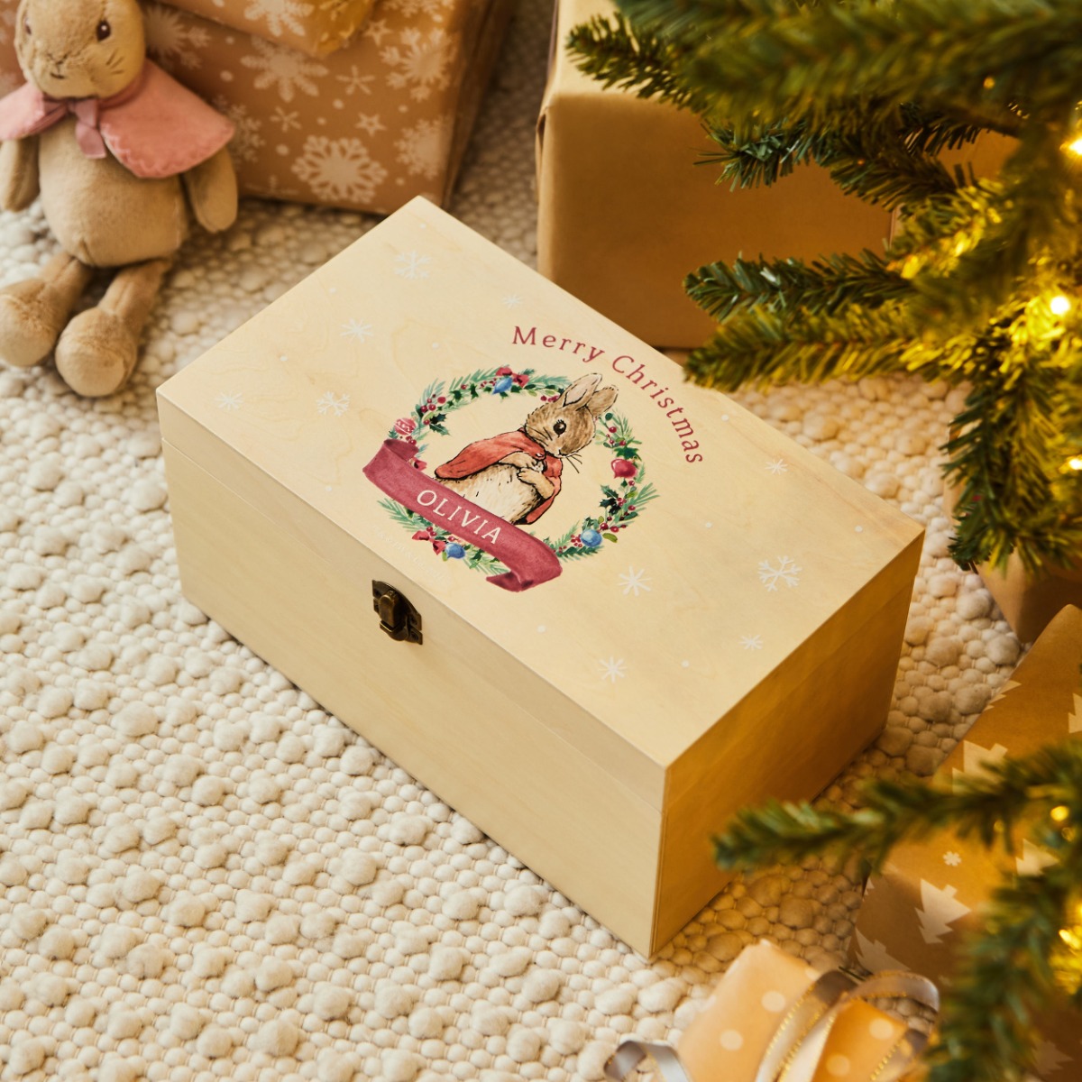 Personalised Flopsy Bunny Wooden Christmas Eve Box