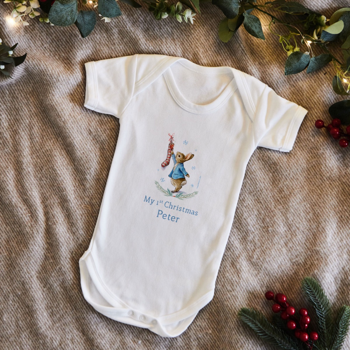 Personalised Peter Rabbit Christmas Stocking Bodysuit