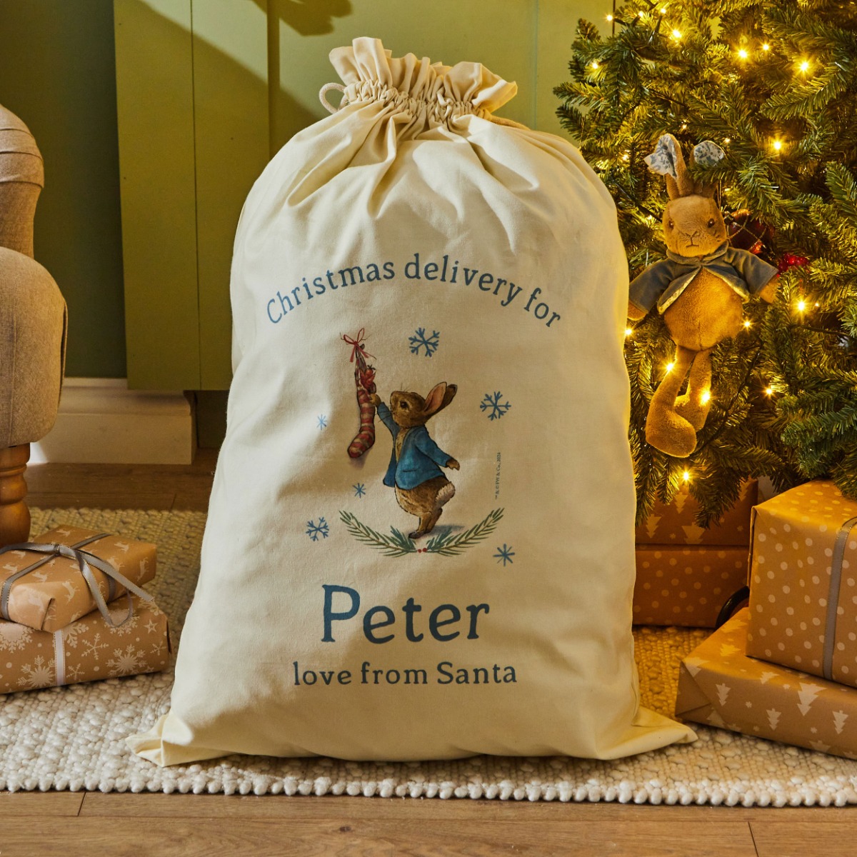 Personalised Peter Rabbit Canvas Christmas Gift Sack