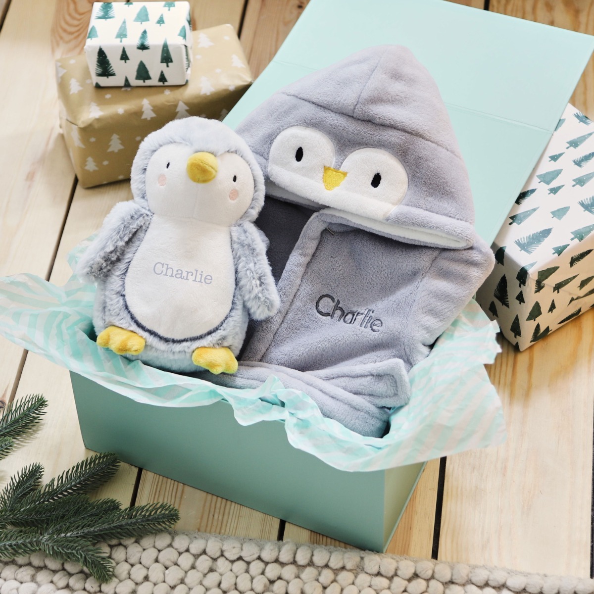 Personalised Goodnight Penguin Robe and Soft Toy Gift Set