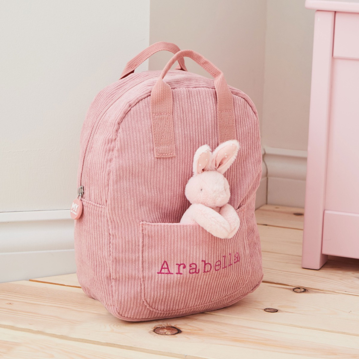 Personalised Cord Mini Backpack and Bunny Toy