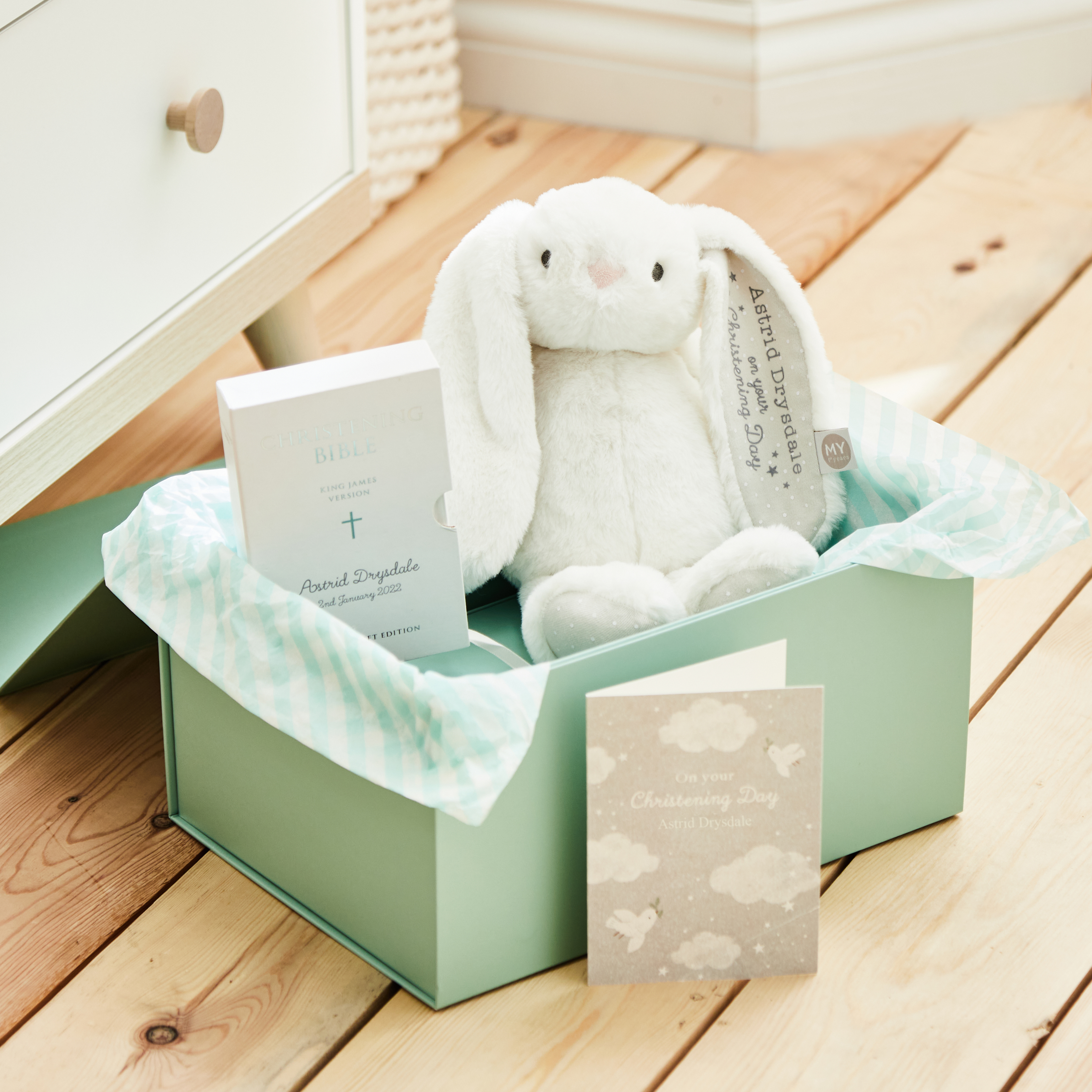 Personalised Bunny and Bible Christening Gift Set