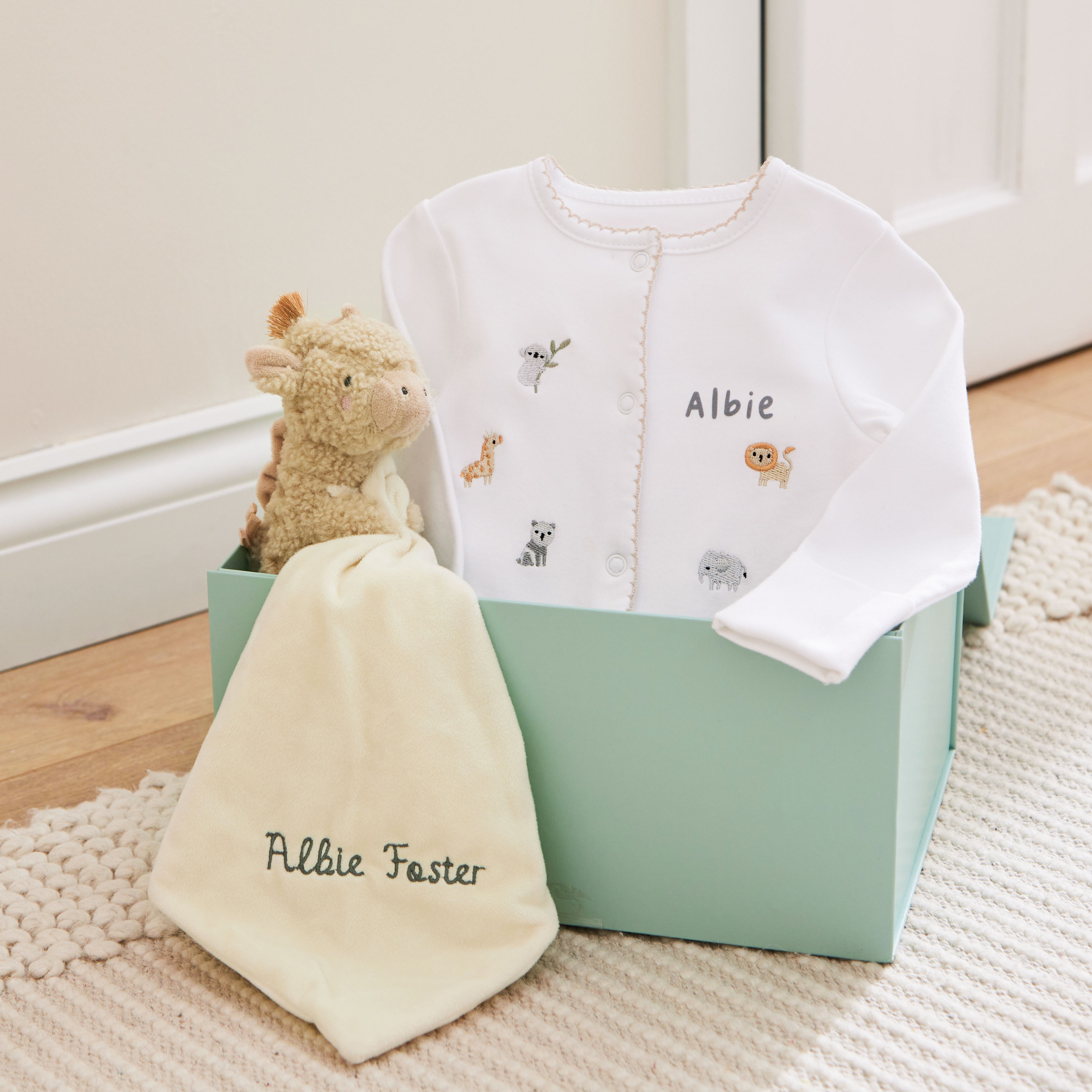 Personalised Born to be Loved Sleepsuit Comforter Gift Set