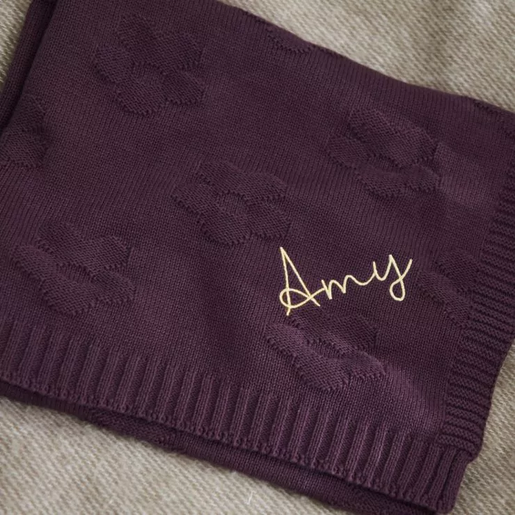 Personalised Plum Flower Jacquard Blanket