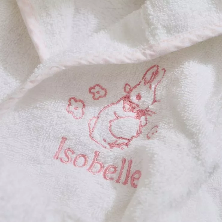 Personalised Pink Gingham Trim Flopsy Rabbit Towelling Robe